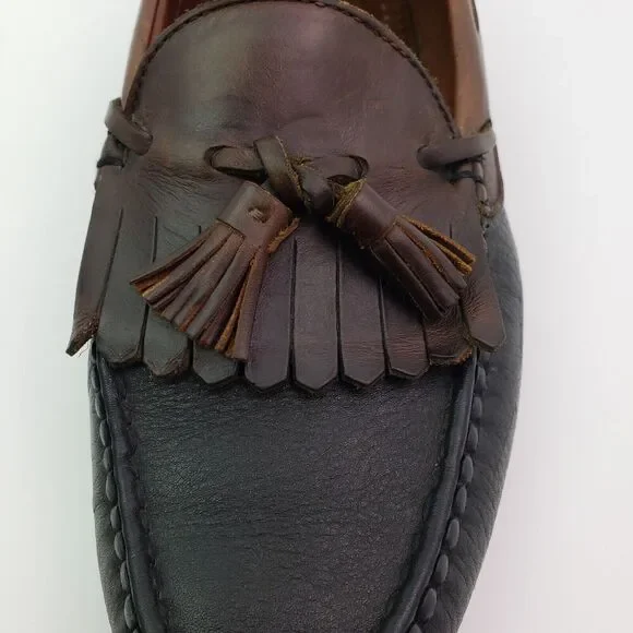 Allen Edmonds Nashua Mens Size 9.5 Brown Black Leather Kiltie Tassel Loafer Shoe